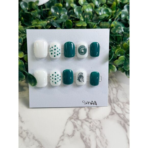 Michigan State Dots - Handpainted/Designed Reusable Press n Nails - Picture 1 of 7